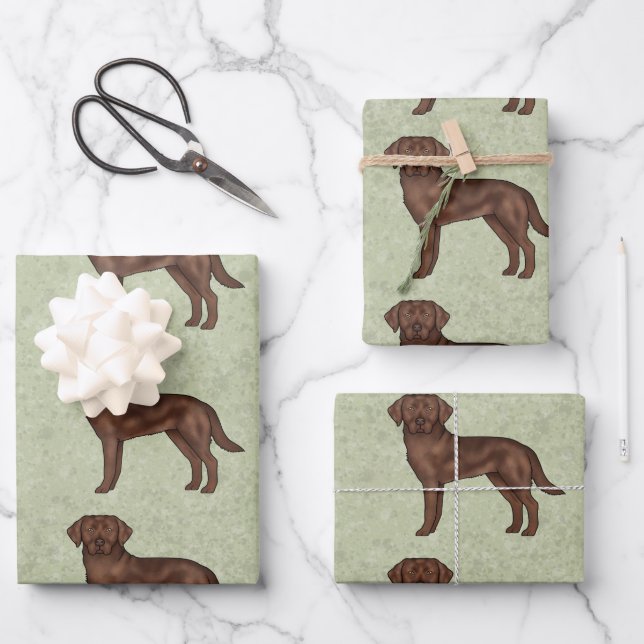 Feuille De Papier Cadeau Chocolat Labrador Retriever Lab Chien Motif Vert (Recto)