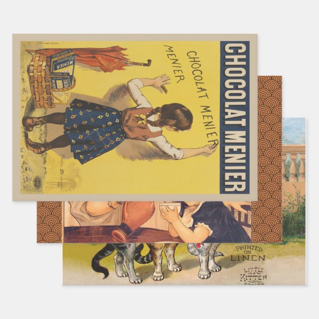 Feuille De Papier Cadeau Chocolat Menier Petite fille Mur écriture (Lot)