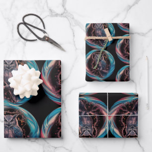 Feuille De Papier Cadeau Chouette encadrée ovale Nom personnalisé