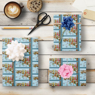 Feuille De Papier Cadeau Chouette mignonne Snowflakes d'hiver