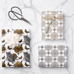 Feuille De Papier Cadeau Chouettes d'automne et papillons