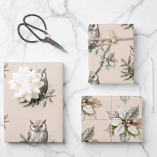 Feuille De Papier Cadeau Chouettes et fleurs rustiques