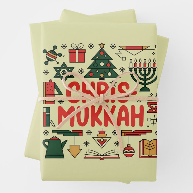 Feuille De Papier Cadeau Chrismukkah Hanoukka Noël Juif Religieux (En situation)