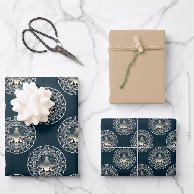 Feuille De Papier Cadeau Christ Nativité Star de Wonder Polka Dot Mandala (Recto)