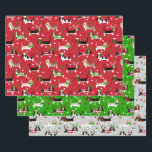Feuille De Papier Cadeau Christmas Basset Hound<br><div class="desc">Chiens de Chaussures Basset avec manteaux brun,  noir,  blanc et citron habillés de tenues de vacances festives,  chapeaux de Père Noël et chandails Jacquards avec des ornements de Noël éparpillés.</div>