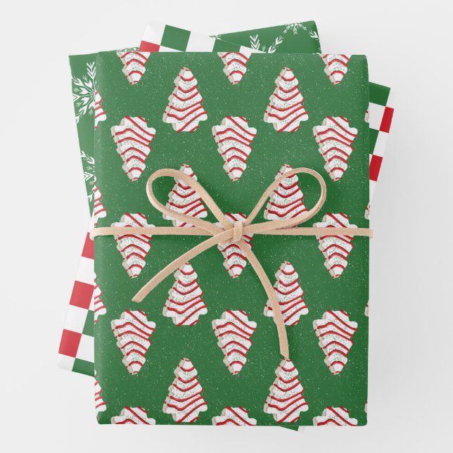 Feuille De Papier Cadeau Christmas Cake Wrapping Paper Set of 3 Patterns (En situation)
