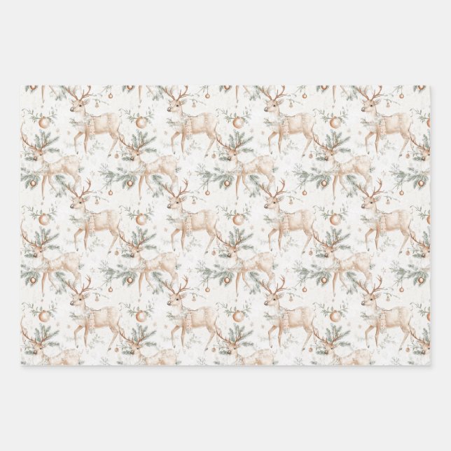 Feuille De Papier Cadeau Christmas Deer Pine Twigs (Devant)