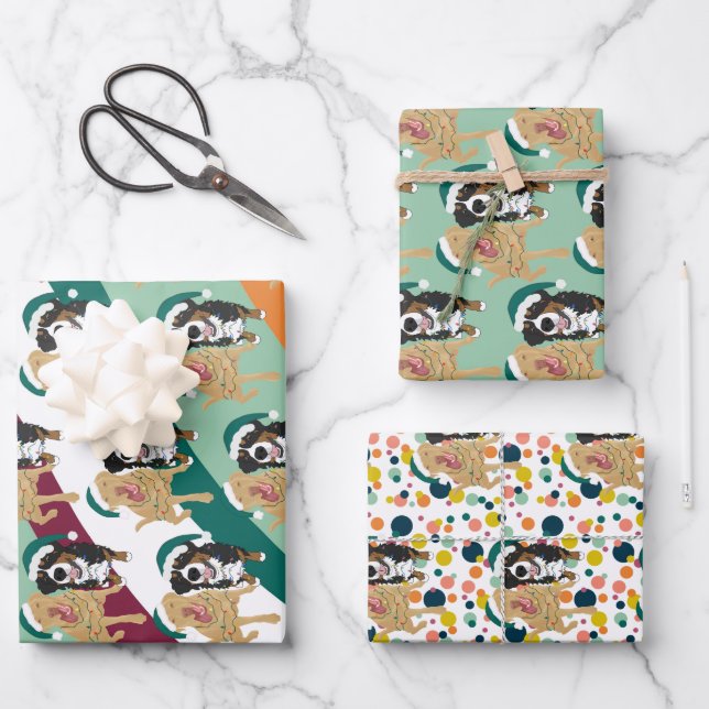 Feuille De Papier Cadeau Christmas Dudley Labrador et Bernese Mountain Dog (Recto)