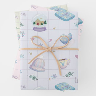 Feuille De Papier Cadeau Christmas Gift Wrap with Festive Holiday Patterns