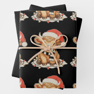 Feuille De Papier Cadeau Christmas Highland Cow Moo Xmas Holiday Season