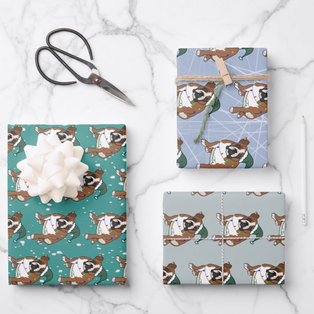 Feuille De Papier Cadeau Christmas Holiday English Bulldog (Recto)