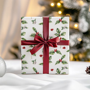 Feuille De Papier Cadeau Christmas Holly et Mistletoe