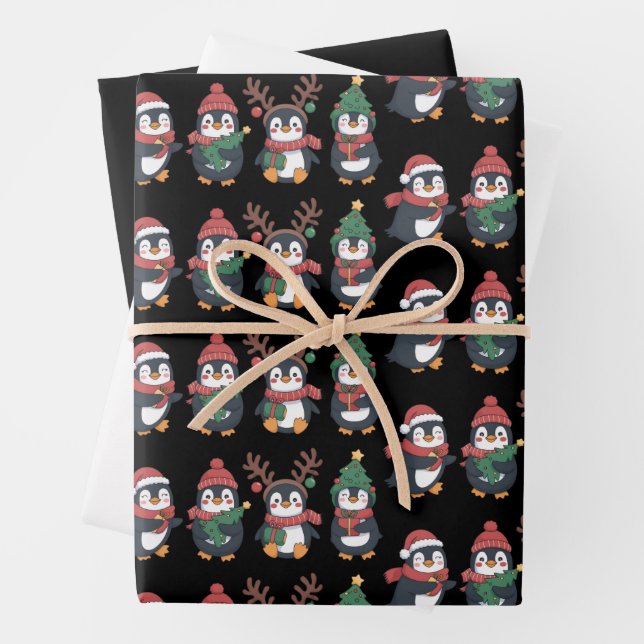 Feuille De Papier Cadeau Christmas Penguin Lover Cute Animals Family Xmas (En situation)