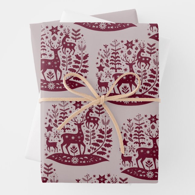 Feuille De Papier Cadeau Christmas Reindeer Nordic Folk Art Scandinavian (En situation)