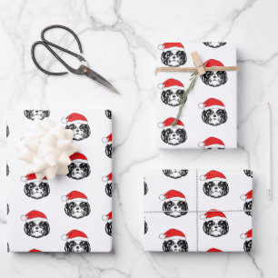 Feuille De Papier Cadeau Christmas Shih Tzu Chien Santa Hat