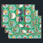 Feuille De Papier Cadeau Christmas Snow Globe Green - Bois Noël<br><div class="desc">Noël enneigé avec Noël Père Noël,  Décorations de Noël,  Gnome,  Arbre de Noël,  Maisons de Noël,  Animaux boisés de Noël</div>
