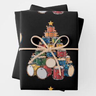 Feuille De Papier Cadeau Christmas Tree Drummer Music Holiday Drummer Band