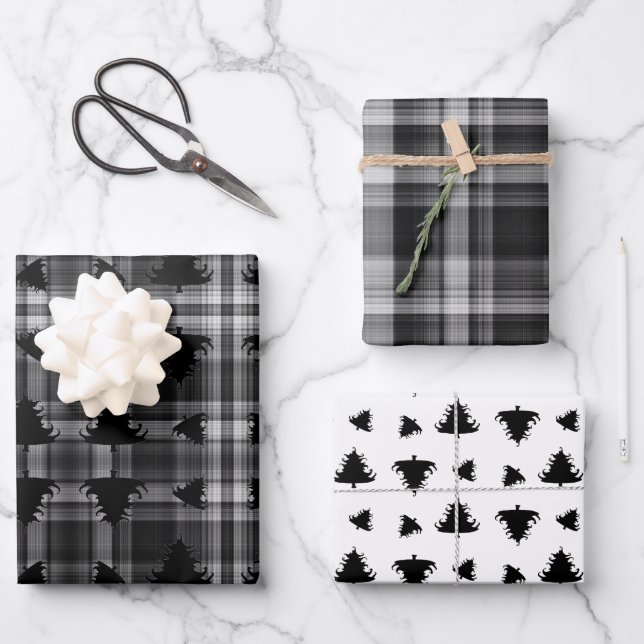 Feuille De Papier Cadeau Christmas Trees Black Plaid (Recto)