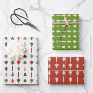 Feuille De Papier Cadeau Christmas Trees Red White Green 