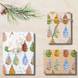 Feuille De Papier Cadeau Christmas Trees Watercolor<br><div class="desc">This charming Christmas wrapping paper is decorated with whimsical watercolor Christmas Trees in shades of green,  rust and blue.
Because we create our own artwork you won't find this exact image from other designers.
Original Watercolor © Michele Davies.</div>
