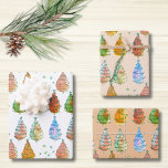 Feuille De Papier Cadeau Christmas Trees Watercolor<br><div class="desc">This charming Christmas wrapping paper is decorated with whimsical watercolor Christmas Trees in shades of green,  rust and blue.
Because we create our own artwork you won't find this exact image from other designers.
Original Watercolor © Michele Davies.</div>