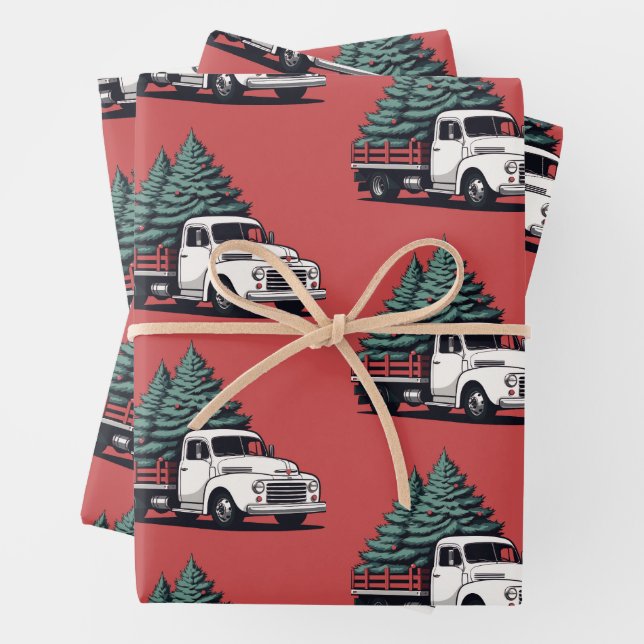 Feuille De Papier Cadeau Christmas Wrapping Paper | Tree Truck Pattern (En situation)