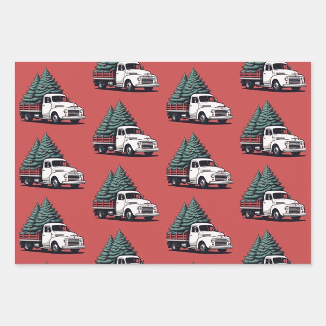 Feuille De Papier Cadeau Christmas Wrapping Paper | Tree Truck Pattern (Devant)