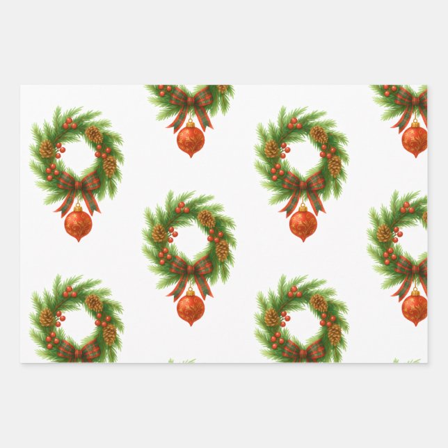 Feuille De Papier Cadeau Christmas wreath wrapping paper sheets (Devant)