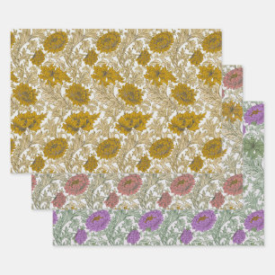Feuille De Papier Cadeau Chrysanthème Floral Doré Rouge William Morris