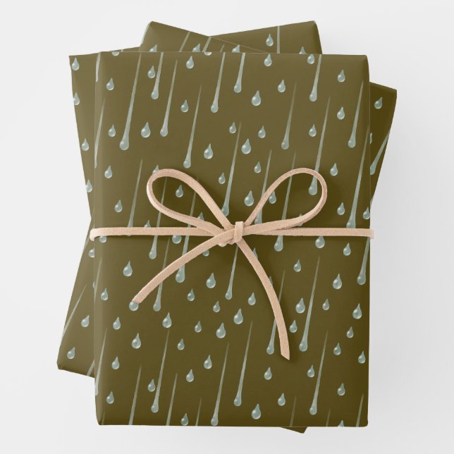 Feuille De Papier Cadeau Chute des gouttes de pluie Migny Rainy Day Sepia B (En situation)