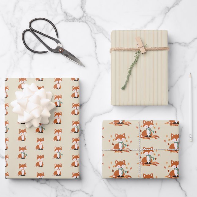 Feuille De Papier Cadeau Chute Fox Woodland Anniversaire (Recto)