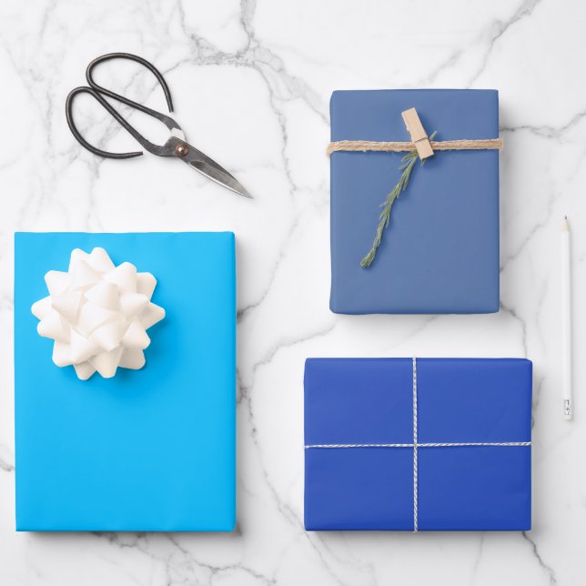 Feuille De Papier Cadeau Ciel Uni Au Loin Teintes Bleu Céruléen 3 Tons (Recto)