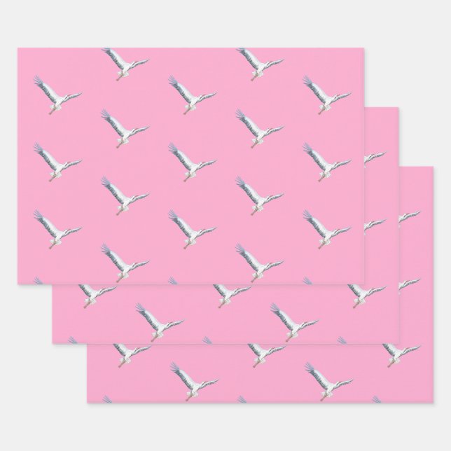 Feuille De Papier Cadeau cigognes blanches volant (Lot)