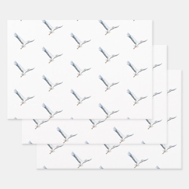 Feuille De Papier Cadeau cigognes blanches volant (Lot)