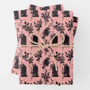 Feuille De Papier Cadeau Cimetière gothique occulte rose rose