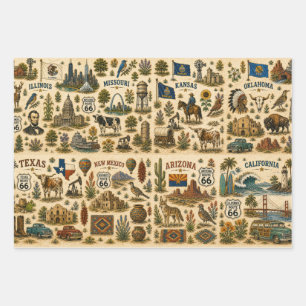 Feuille De Papier Cadeau Circuit 66 États Cadeau Tour