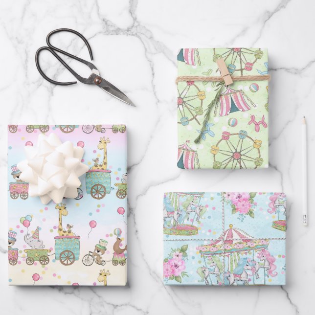 Feuille De Papier Cadeau Cirque Baby Shower  (Recto)