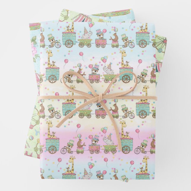 Feuille De Papier Cadeau Cirque Bébé Pastel (En situation)