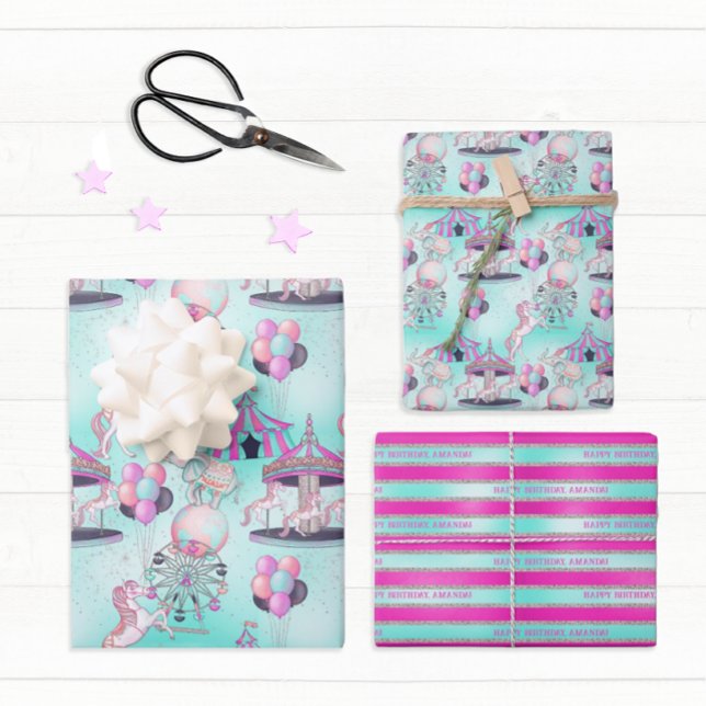 Feuille De Papier Cadeau Cirque d'anniversaire personnalisé (Personalize this cute circus birthday themed wrapping paper with just a few clicks.)