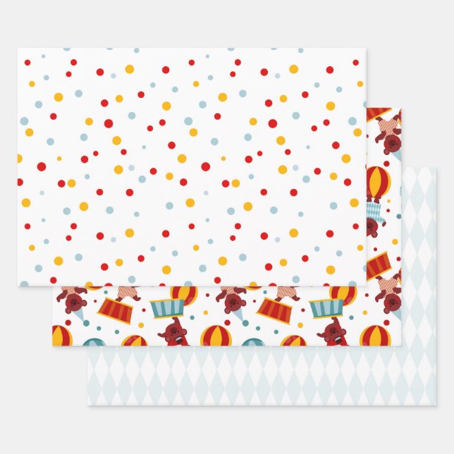 Feuille De Papier Cadeau Cirque Rétro Enfants Mignons (Lot)