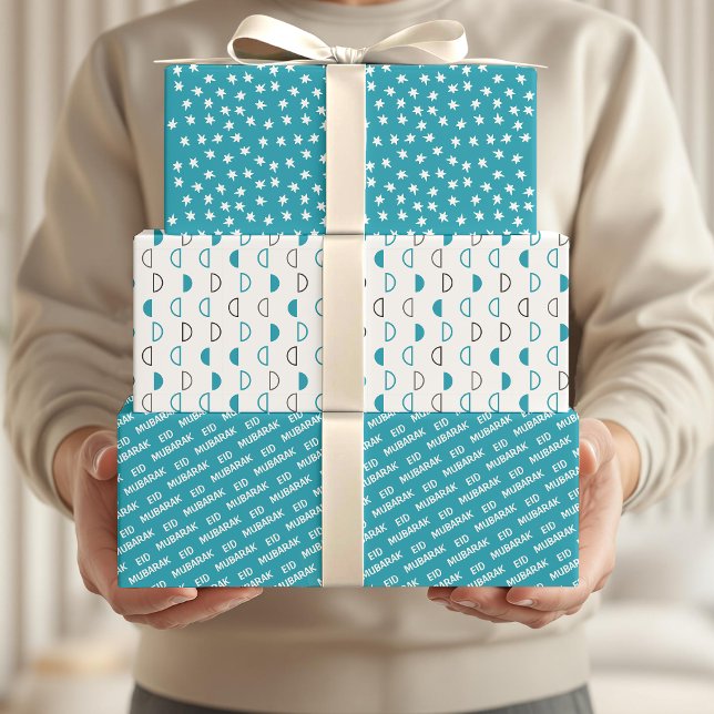 Feuille De Papier Cadeau Citation du Motif Eid Moubarak Kids Blue Moon Star (Créateur téléchargé)