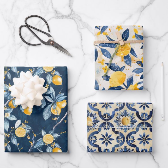 Feuille De Papier Cadeau Citron Campagne Française  (Recto)