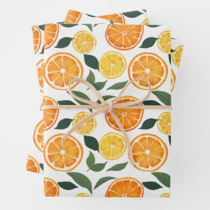 Feuille De Papier Cadeau Citron et Motif d'agrumes orange