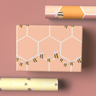 Feuille De Papier Cadeau Citron jaune et peaché orange miel et abeilles
