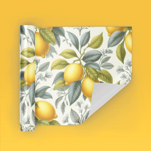Feuille De Papier Cadeau Citron jaune vibrant et botanique à l'aquarelle bl