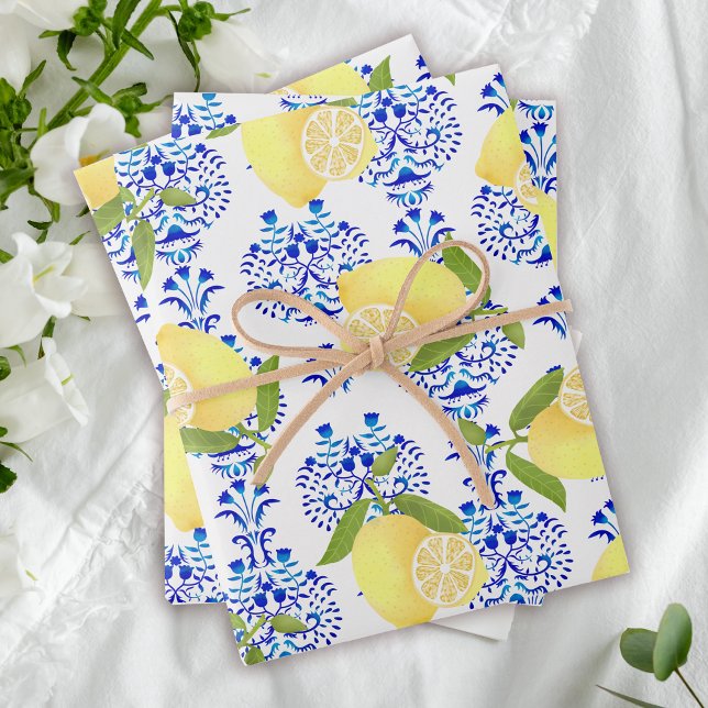 Feuille De Papier Cadeau Citron Motif Aimer Blanc (Lemon wrapping for the summer.)