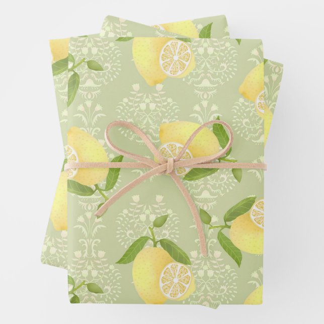 Feuille De Papier Cadeau Citron Motif Aimer Olive (En situation)