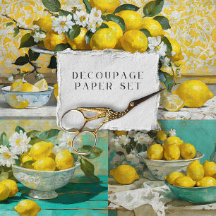 Feuille De Papier Cadeau Citrons Découpage Élégant Rustique Vintage Texture