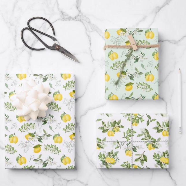 Feuille De Papier Cadeau Citrons jaunes sur la vigne (Recto)