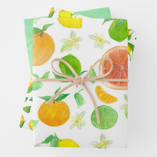 Feuille De Papier Cadeau Citrons Orange Pamplemousse Citrus Lime Vert